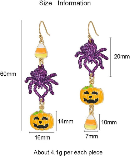 Halloween Earrings for Women Pumpkin Ghost Witch Bat Spider Skull Dangle Earrings Purple Orange Black Earrings