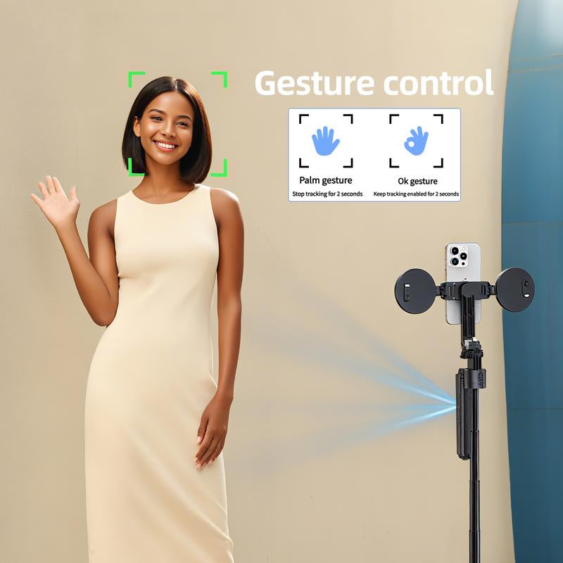 70" Smart AI Facial Recognition Phone Tripod,360 Rotation Travel Selfie Stick Stand,Face Tracking Phone Tripod with Light and Remote, Selfie Stick for Video Recording & Tiktok Live Streaming & Content Creator