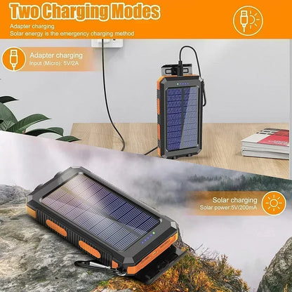 200000Mah Solar Power Bank Waterproof Large Capacity Powerbank Fast Charging External Battery with SOS for Iphone Samsung Xiaomi