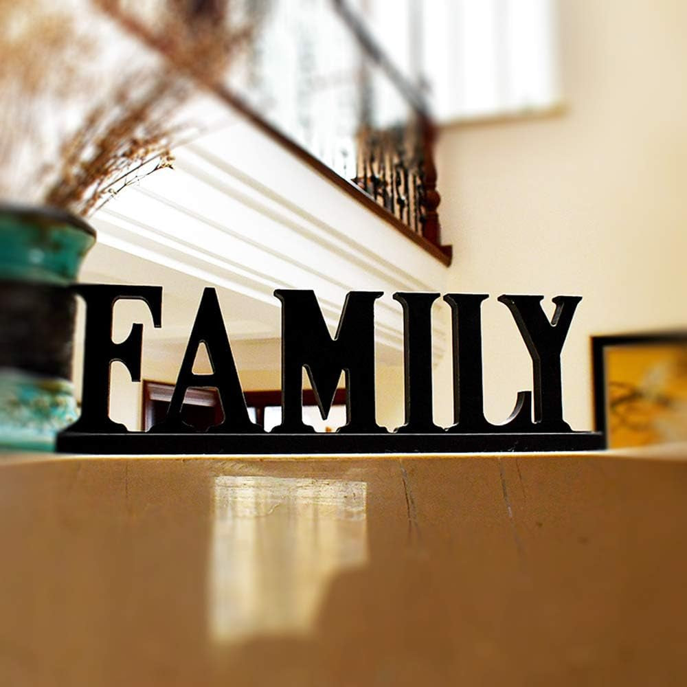 Blessed Family Wooden Free Standing Sign - Home Decor Wood Letter Cut Out Tabletop Fireplace Mantel Centerpiece