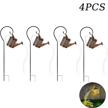 Solar LED Watering Can Lamp Iron Star Pot Shower Light Ground Lamp Outdoor Garden Decoration Landscape Lamp Trail Lawn Yard