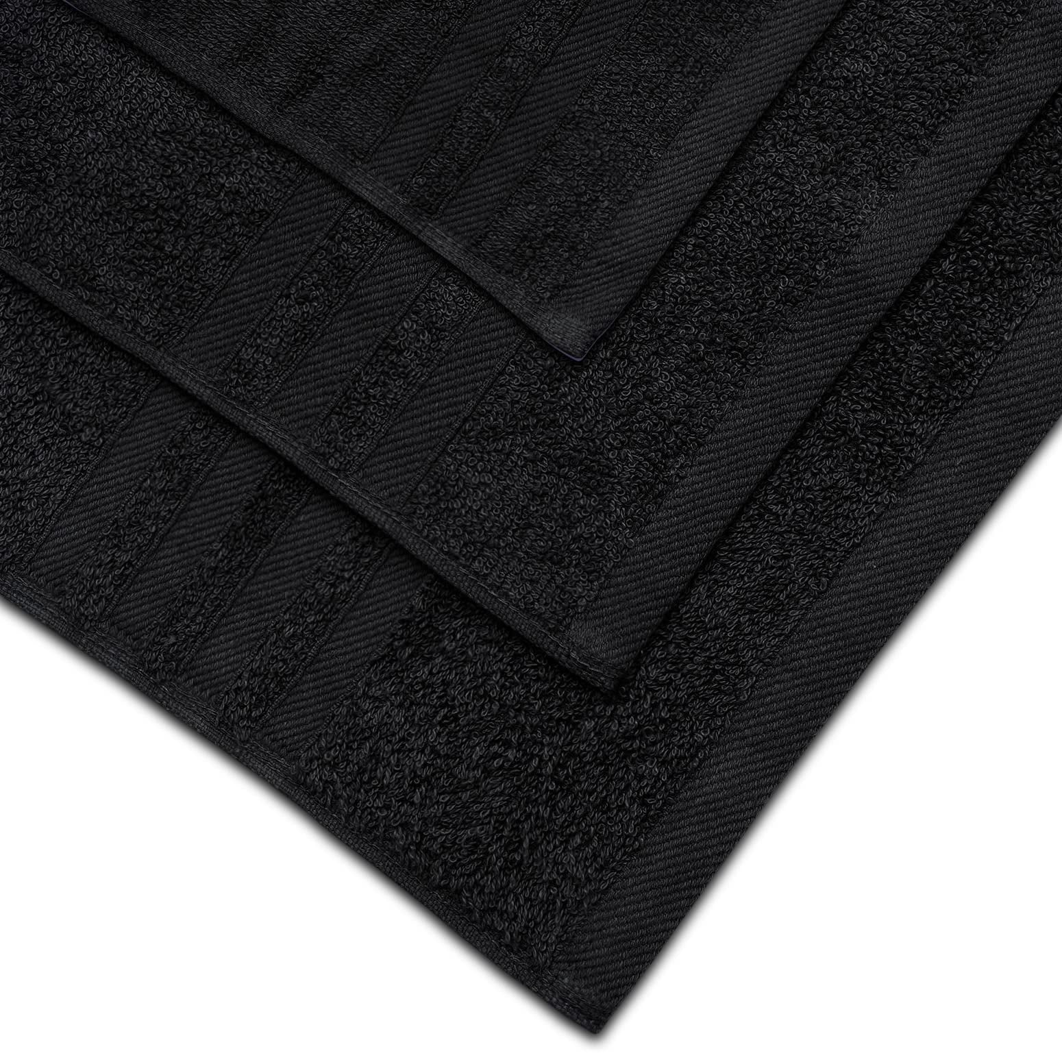 12 Piece Bath Towel Set for Bathroom - Wealuxe Collection 2 Bath Towels, 4 Hand Towels, 6 Washcloths 100% Cotton Soft and Plush Highly Absorbent, Soft Towel for Hotel & Spa - Black