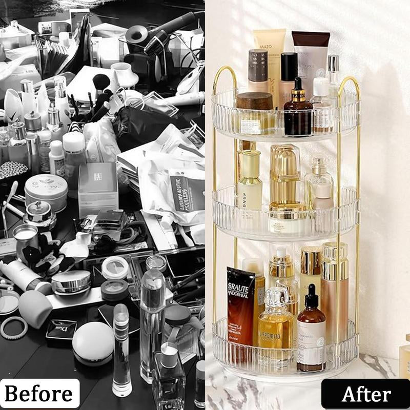 360 Rotating Makeup Organizer , Countertop 3/2 Tier Bathroom Organizer Spinning Perfumes Organizers, Skincare Organizers Makeup Carousel Cosmetic Brush Storage for Vanity, Countertop, Gold