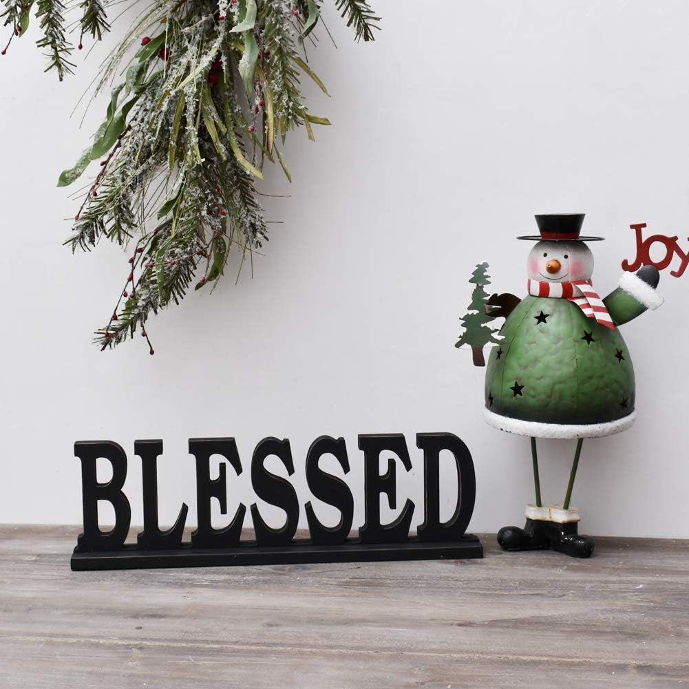 Blessed Family Wooden Free Standing Sign - Home Decor Wood Letter Cut Out Tabletop Fireplace Mantel Centerpiece