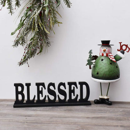 Blessed Family Wooden Free Standing Sign - Home Decor Wood Letter Cut Out Tabletop Fireplace Mantel Centerpiece