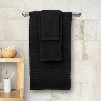 12 Piece Bath Towel Set for Bathroom - Wealuxe Collection 2 Bath Towels, 4 Hand Towels, 6 Washcloths 100% Cotton Soft and Plush Highly Absorbent, Soft Towel for Hotel & Spa - Black
